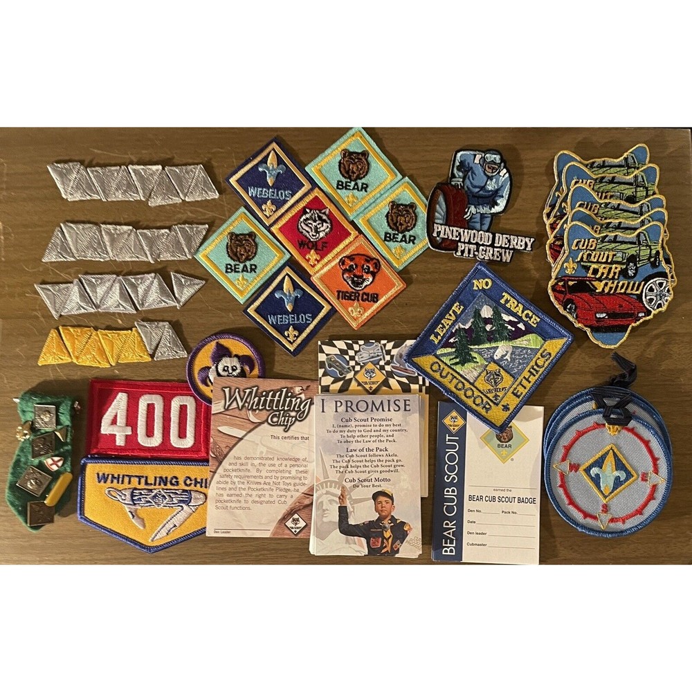 Large Lot Of Misc Cub Scout Patches Pins And Papers Some Vtg Some More Recent